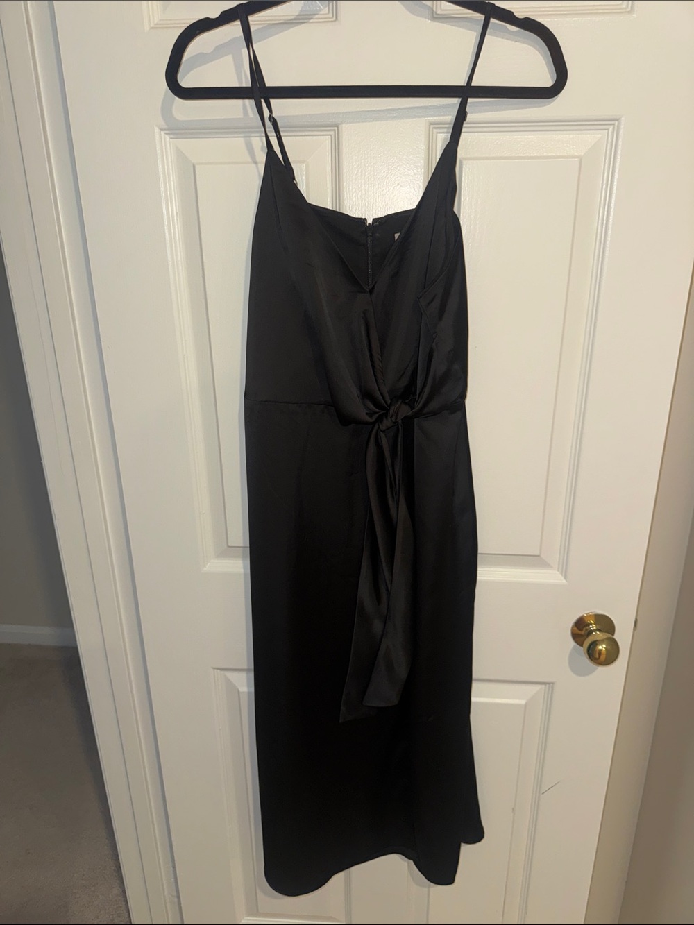 Chelsea28 Black Satin Midi Dress with Front Knot